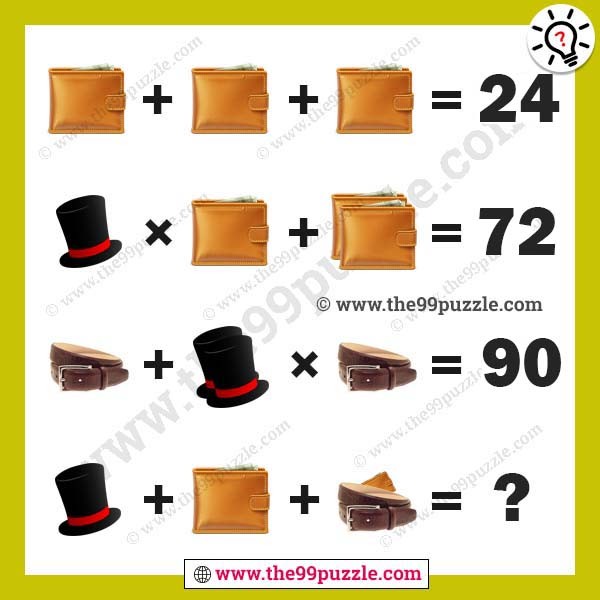Wallet, cap, belt picture puzzles equation for genius