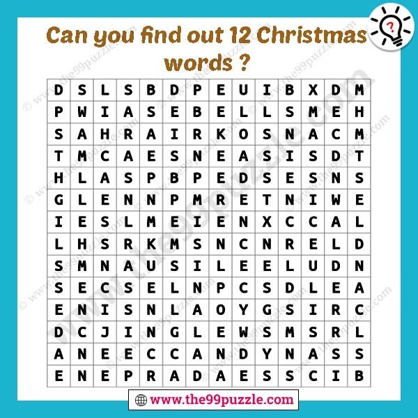 Can you find out 12 Christmas words puzzles?