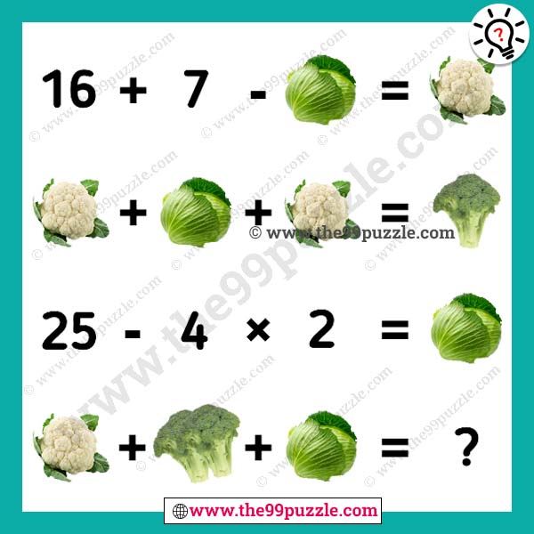 Cabbage, broccoli, cauliflower picture puzzle with answer