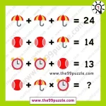 Umbrella, Ball, and Clock picture puzzle of math equation – Puzz295