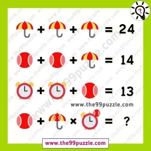 Umbrella, Ball, and Clock picture puzzle of math equation