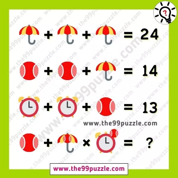 Umbrella, Ball, and Clock picture puzzle of math equation
