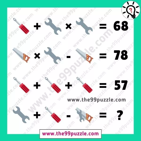 Screwdriver, Spanner, Hand Saw picture math equation with answer