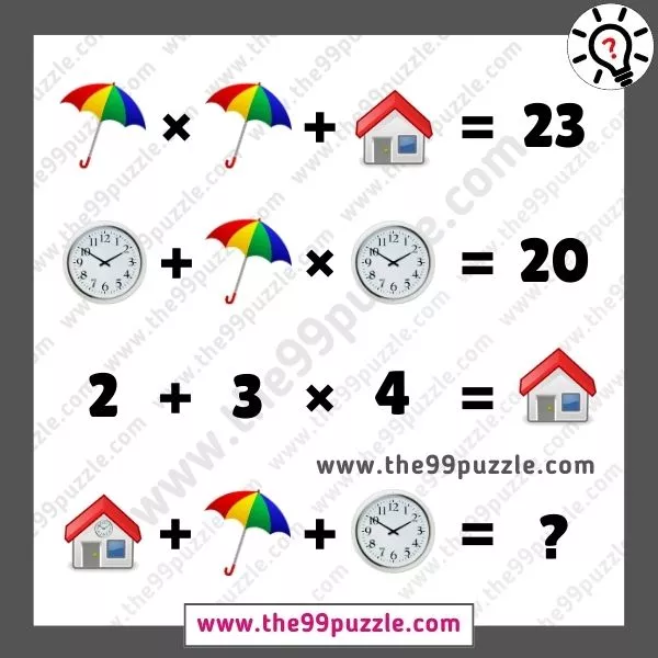 Umbrella, Home, Clock picture puzzle question with answer