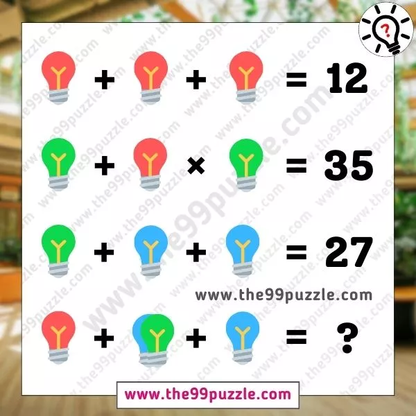 Picture Puzzle with Equation: Can you solve the colorful bulb puzzle in 15 seconds? 