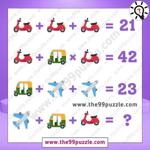 Math Picture Equation: Only a brilliant person solve the Scooty, Auto, and Plane math equation in 13 seconds