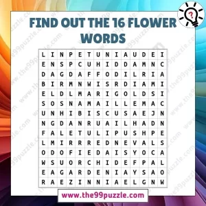 Word Search Puzzle: Can you find out the 16 flower words in 30 seconds? – Puzz473