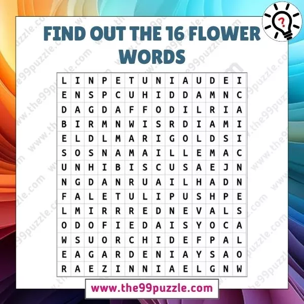 Word Search Puzzle: Can you find out the 16 flower words in 30 seconds?